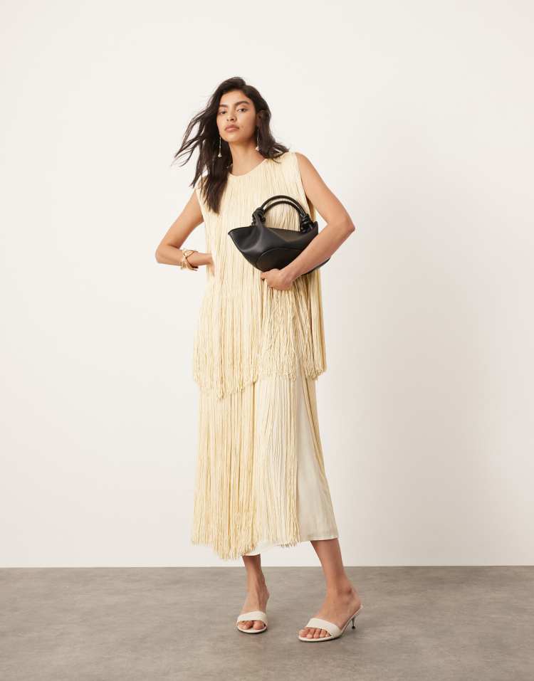 Ultimate fringe layered column maxi dress