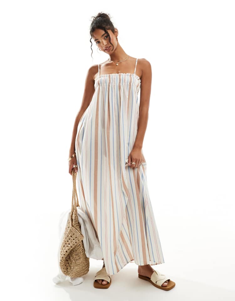 Trapeze beach dress in multi stripe