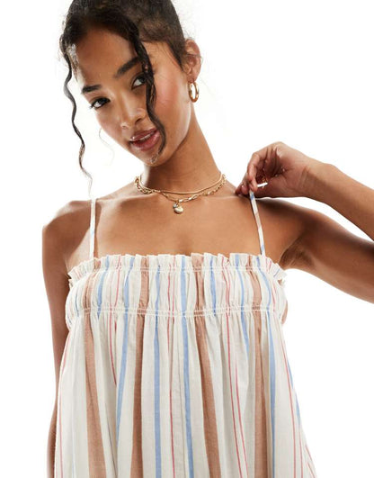 Trapeze beach dress in multi stripe