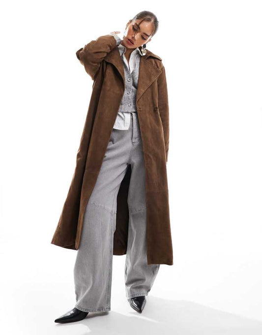 Premium suede trench coat in tan