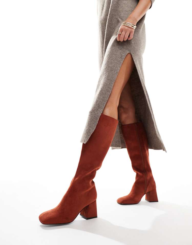 Ciara block heel knee boots in rust