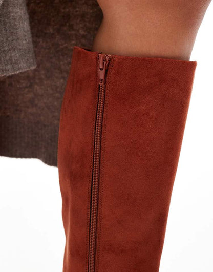 Ciara block heel knee boots in rust