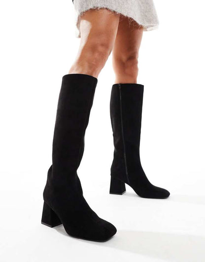 Ciara block heel knee boots in black