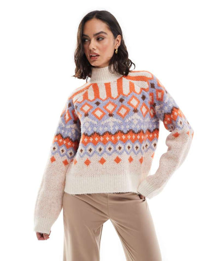 High neck boxy fairisle jumper