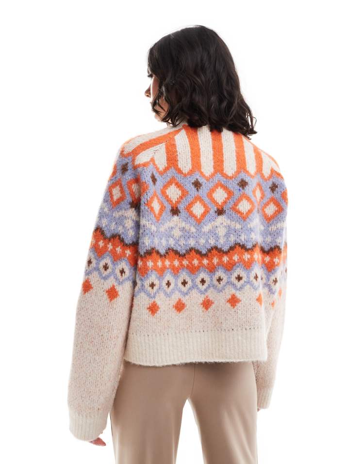 High neck boxy fairisle jumper