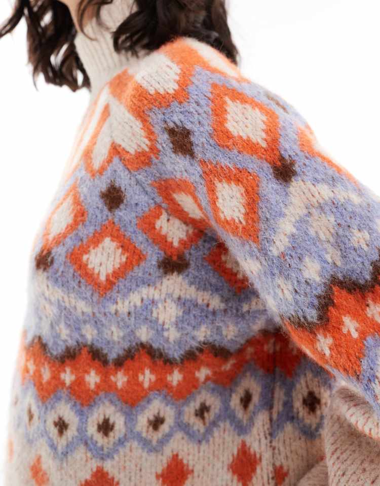 High neck boxy fairisle jumper