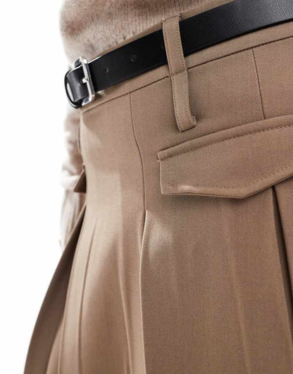 Tailored midaxi skirt in tan