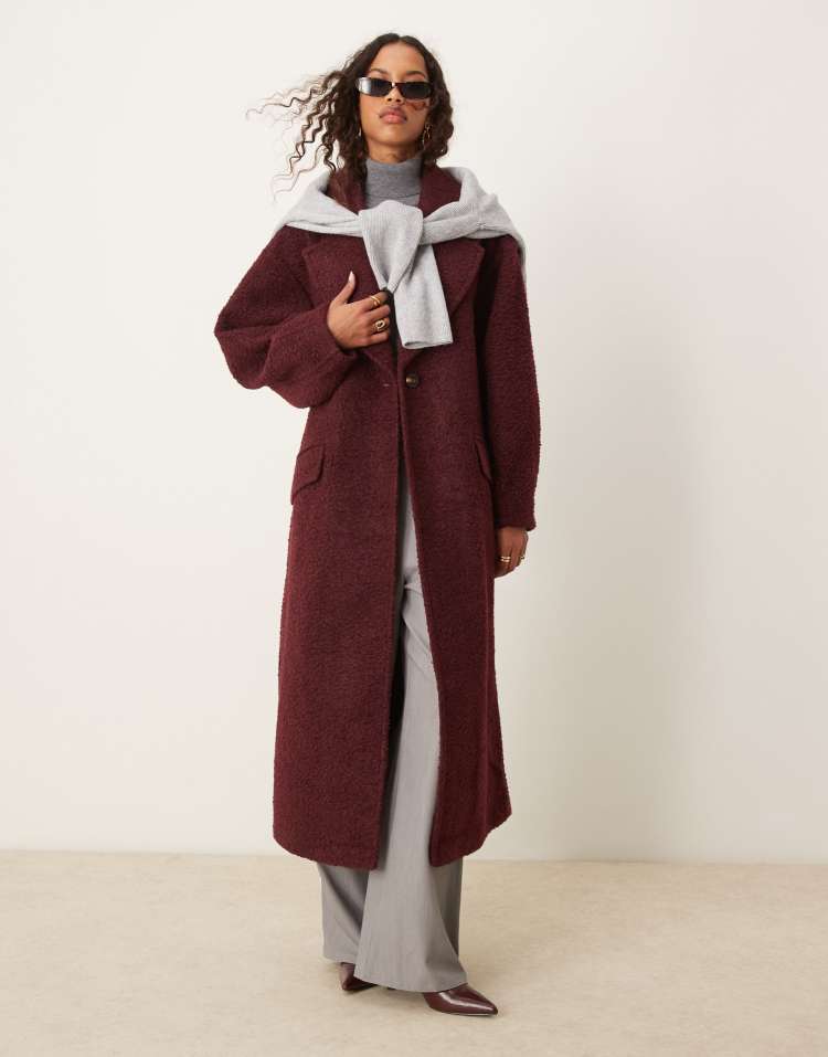 Chuck on cosy boucle coat in burgundy