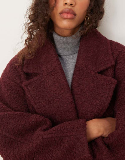 Chuck on cosy boucle coat in burgundy