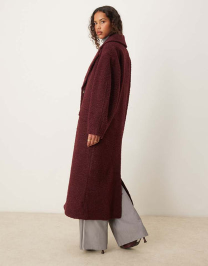 Chuck on cosy boucle coat in burgundy