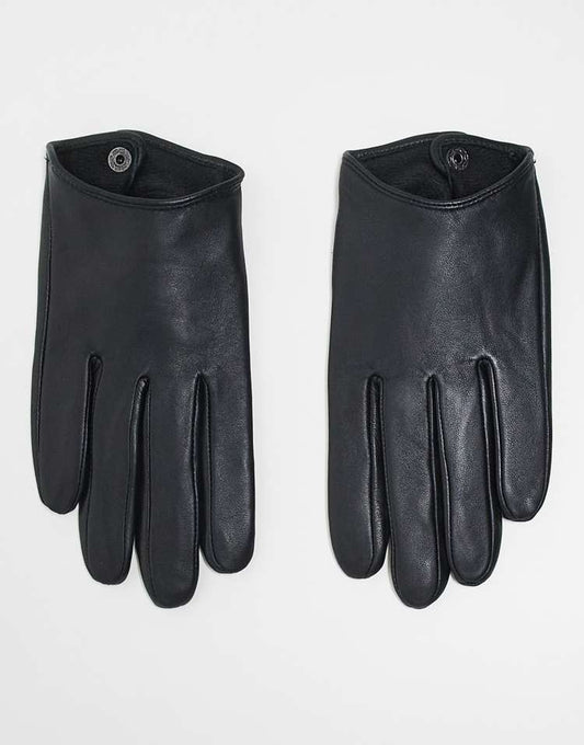 Leather touch screen gloves in black