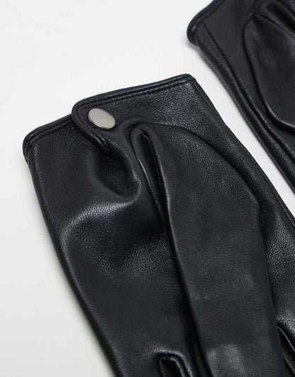 Leather touch screen gloves in black