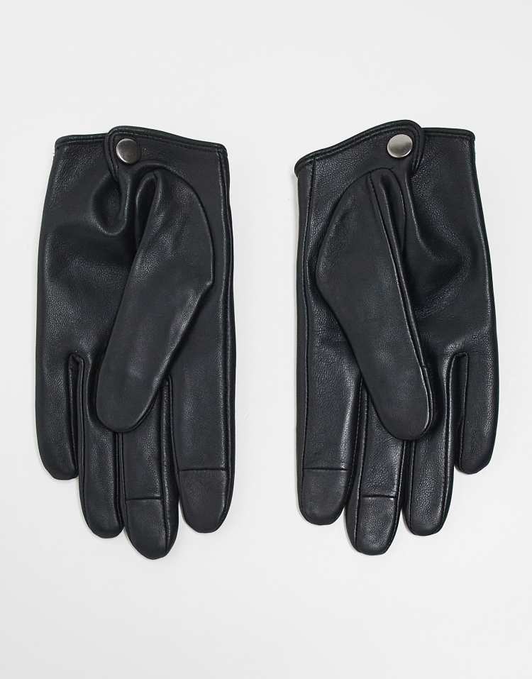 Leather touch screen gloves in black