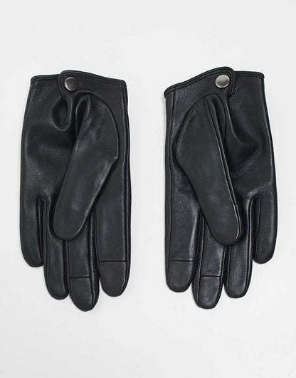 Leather touch screen gloves in black