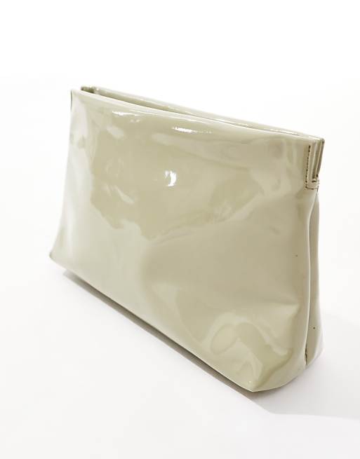 Zip top clutch bag in sage green