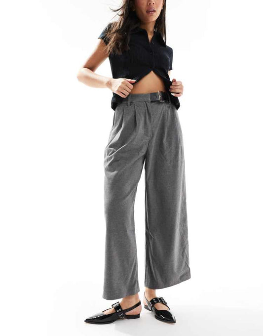 Tailored culotte trousers with asymmetric belt in grey