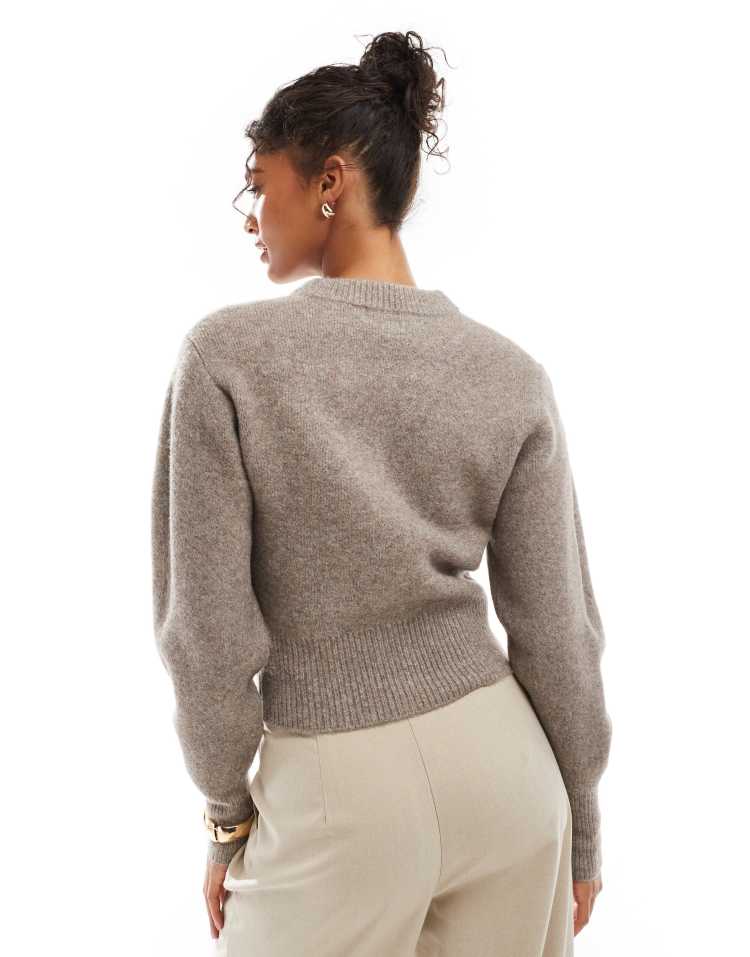 Crew neck compact cardigan in mocha