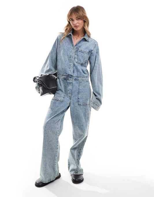 Denim boilersuit in midwash blue