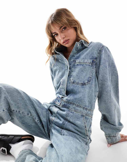 Denim boilersuit in midwash blue