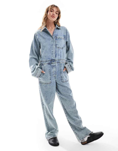 Denim boilersuit in midwash blue