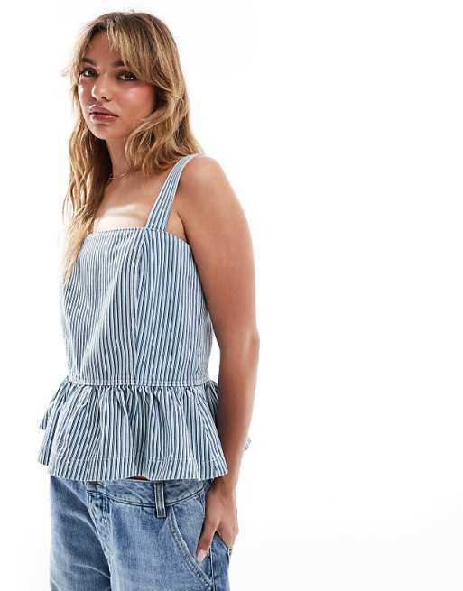 Denim drop waist top in blue stripe