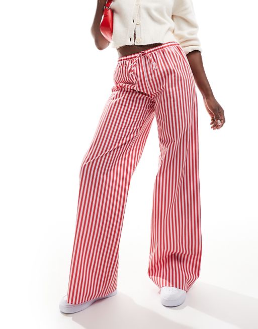 Poplin wide leg trouser in pink stripe