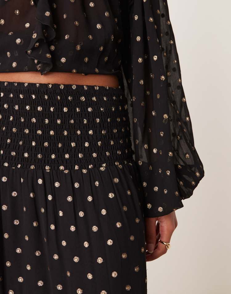 Metallic spot maxi skirt in black & gold