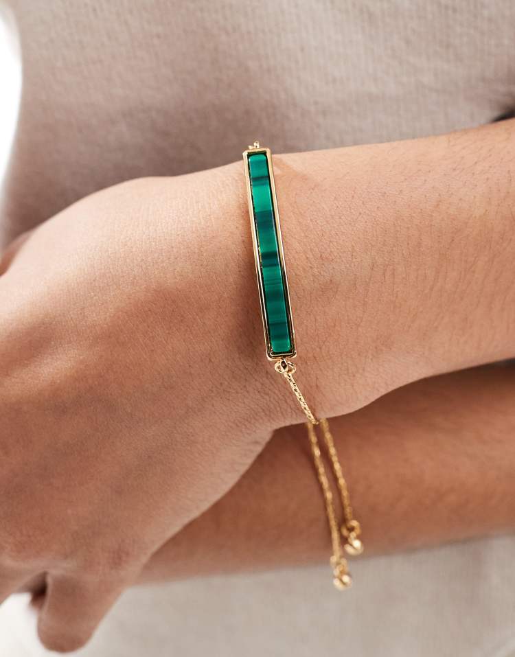 14k gold plated friendship bracelet with malachite detail with gift bag