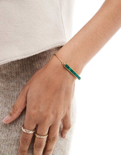 14k gold plated friendship bracelet with malachite detail with gift bag