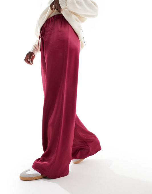 Satin wide leg trouser in wine red