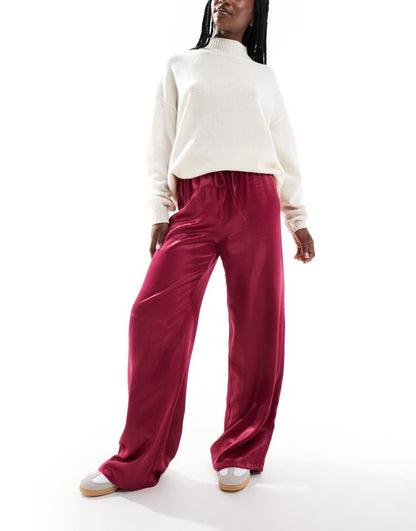 Satin wide leg trouser in wine red