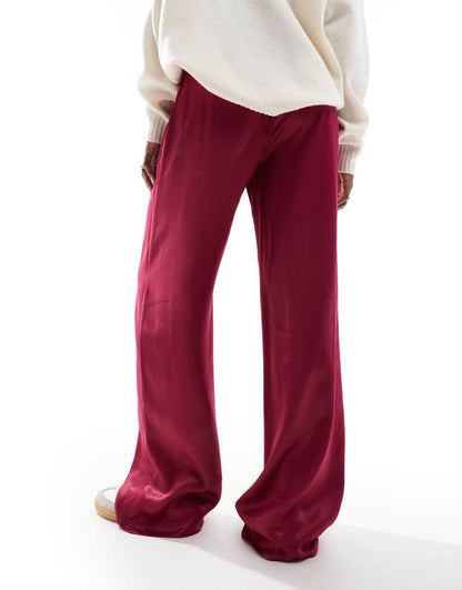 Satin wide leg trouser in wine red