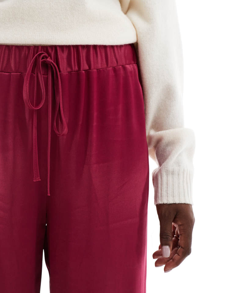 Satin wide leg trouser in wine red