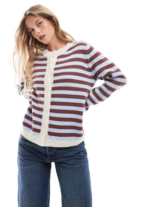 Knitted cardigan in blurred blue stripe