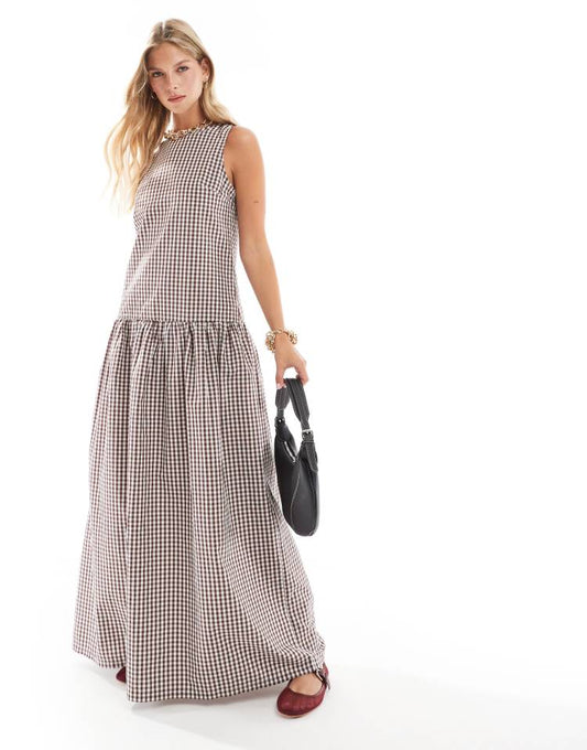 Drop waist maxi dress in red gingham