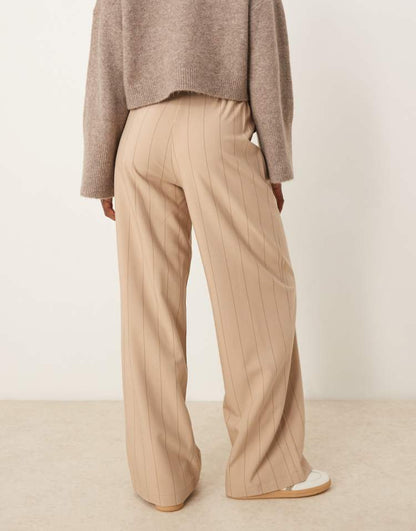 Tailored wide leg dad trousers in taupe stripe