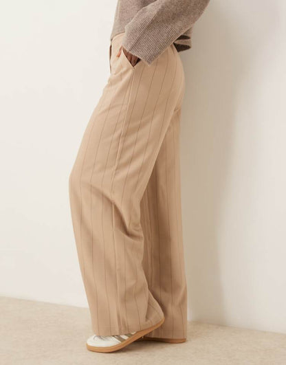 Tailored wide leg dad trousers in taupe stripe