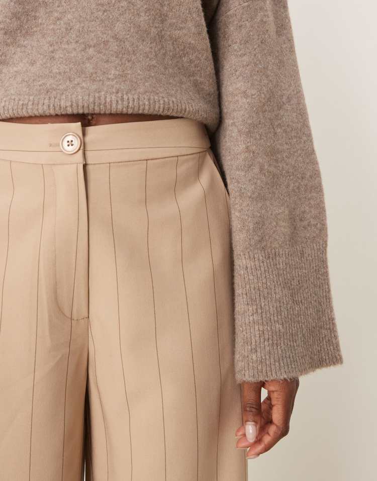 Tailored wide leg dad trousers in taupe stripe