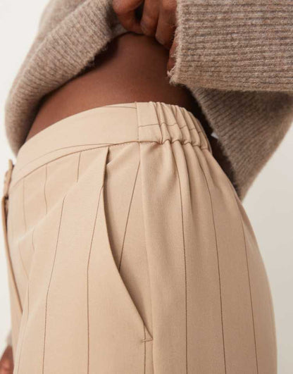 Tailored wide leg dad trousers in taupe stripe