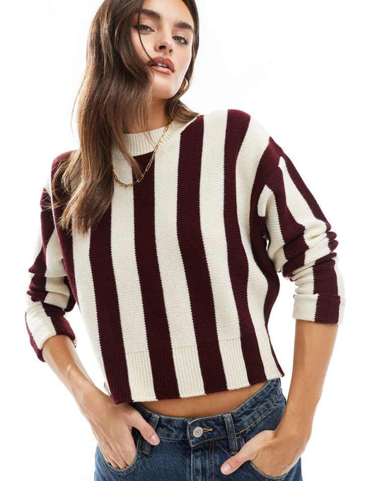 Knitted oversized jumper in wine stripe