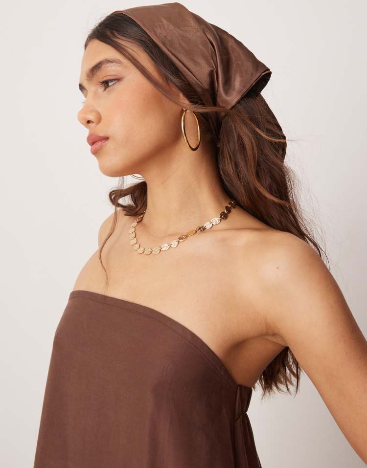 Cupro bandeau maxi dress in chocolate