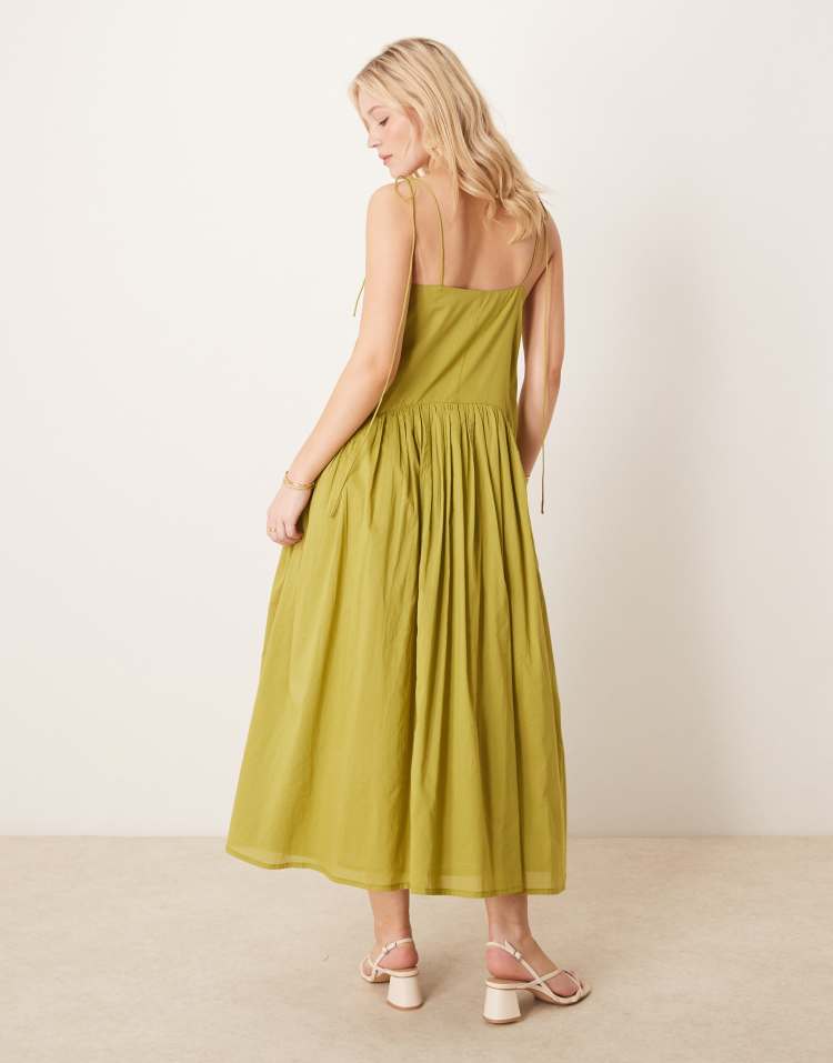 Dropped waist maxi dress in olive