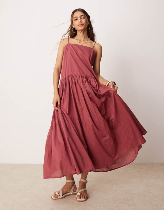 Dropped waist maxi dress in burgundy