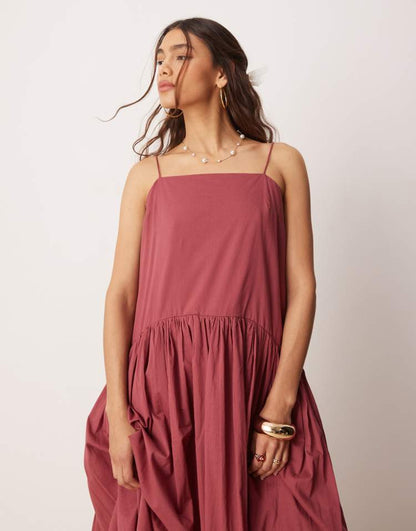 Dropped waist maxi dress in burgundy