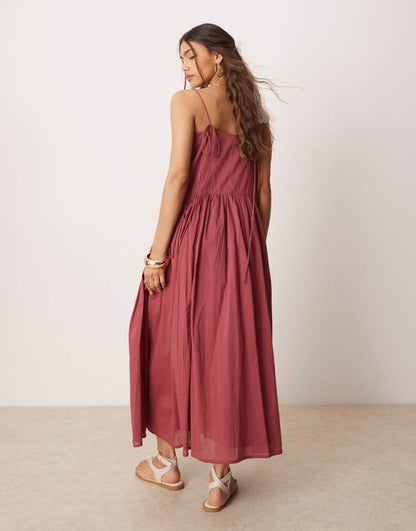 Dropped waist maxi dress in burgundy