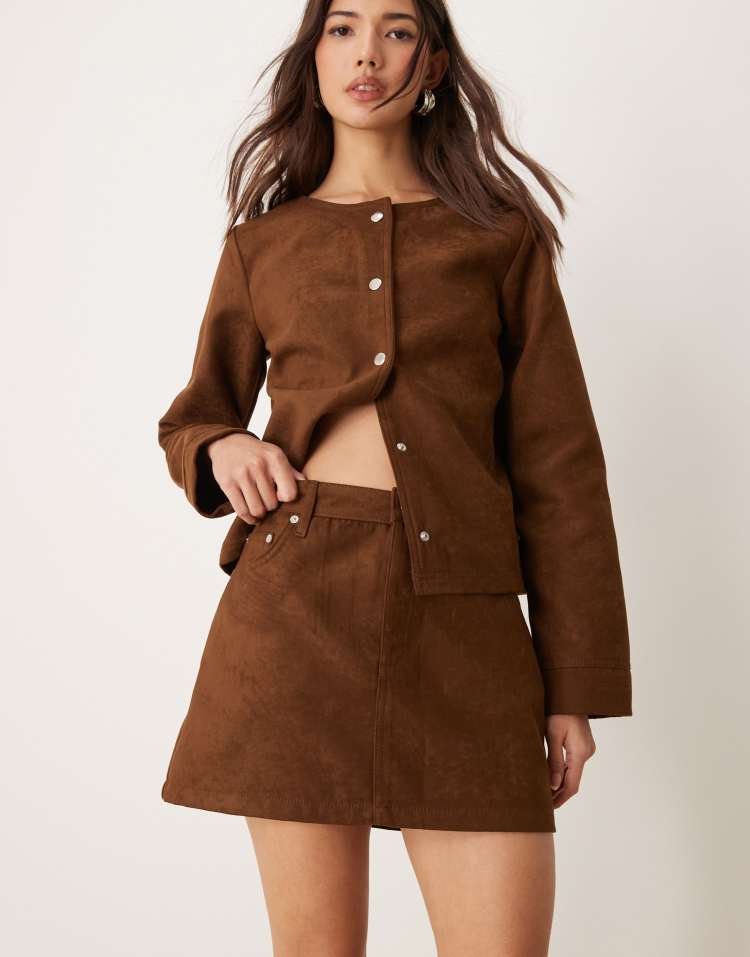 Faux suede mini skirt in tan