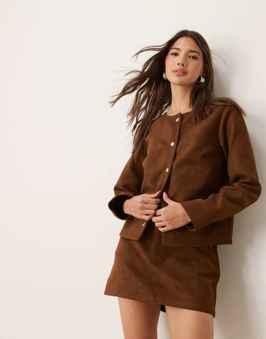 Faux suede boxy jacket in tan