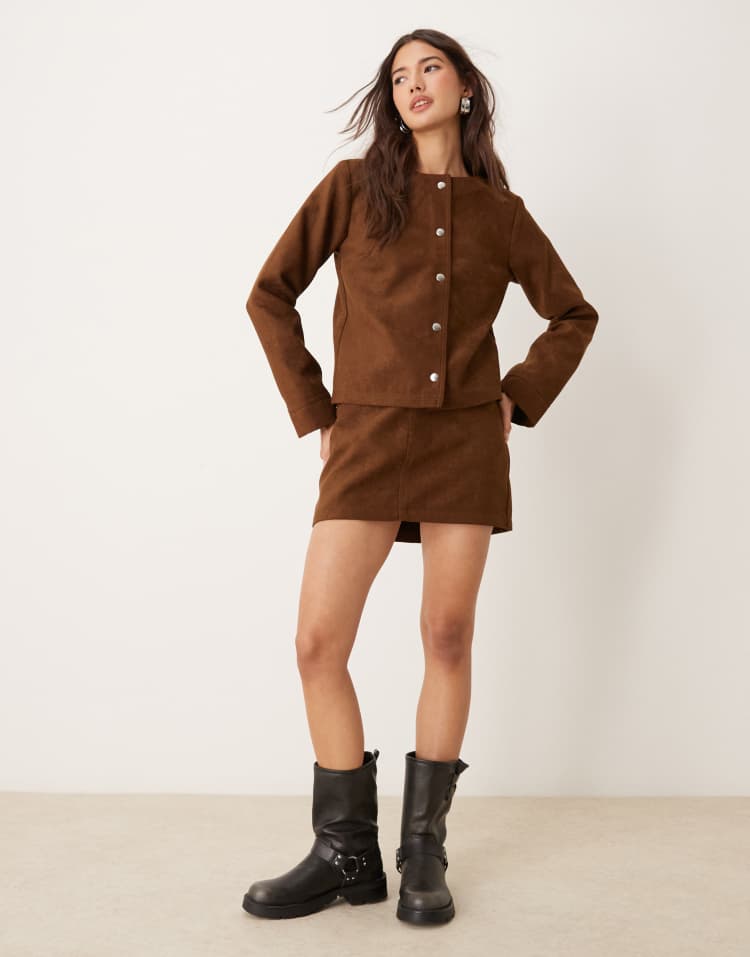 Faux suede boxy jacket in tan