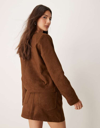 Faux suede boxy jacket in tan