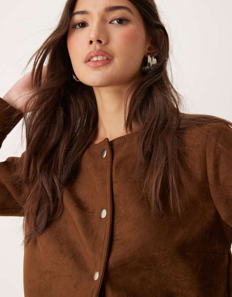 Faux suede boxy jacket in tan